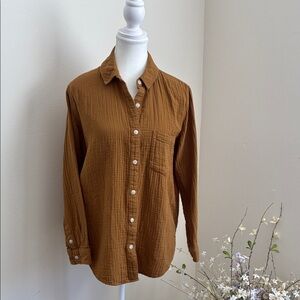 Normcore Gauze Cotton Gold Button Down Minimalist Oversized Small